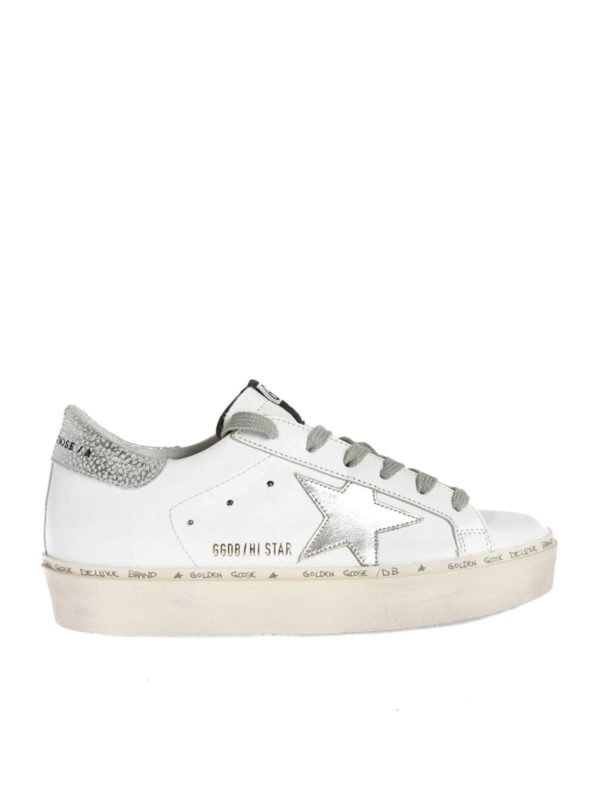 GOLDEN GOOSE: trainers - Hi Star sneakers in white and silver star