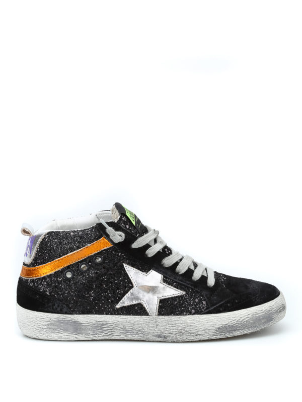 GOLDEN GOOSE: trainers - Mid Star glittered leather high-top sneakers