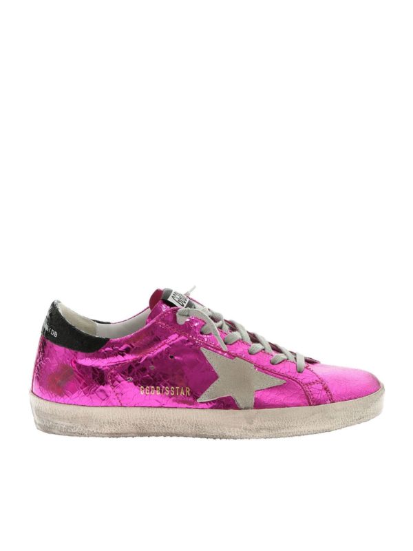 GOLDEN GOOSE: trainers - Superstar fuchsia crackle sneakers