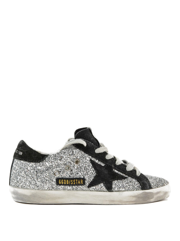 GOLDEN GOOSE: sneakers - Sneaker Superstar in glitter color argento