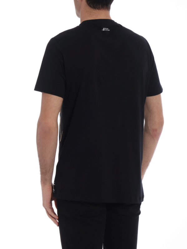 Golden stud embellished black Tee shop online: VERSACE COLLECTION
