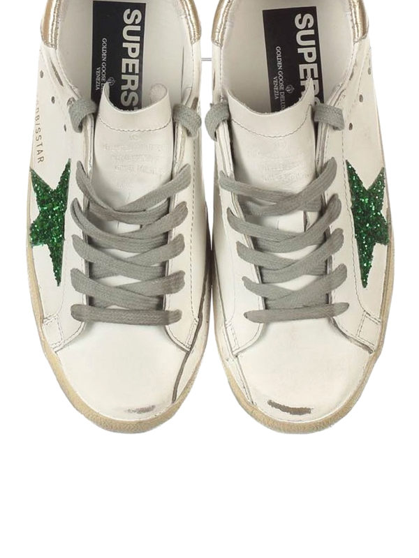 Green glitter patch Superstar shoes shop online: GOLDEN GOOSE