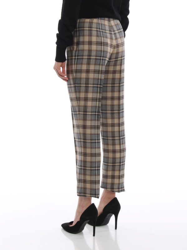 Grey and beige check wool cigarette trousers shop online: ALBERTA FERRETTI