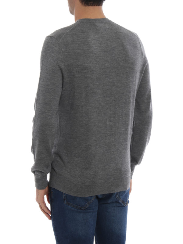 Grey melange merino wool crew neck sweater shop online: POLO RALPH LAUREN
