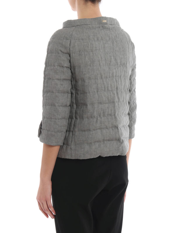 Grey quilted linen puffer jacket shop online: HERNO