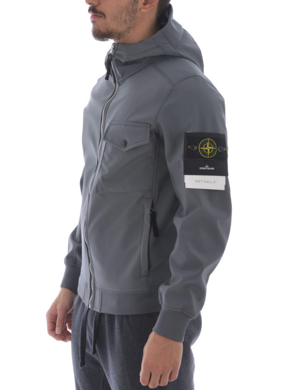 Grey Soft Shell hooded jacket shop online: STONE ISLAND