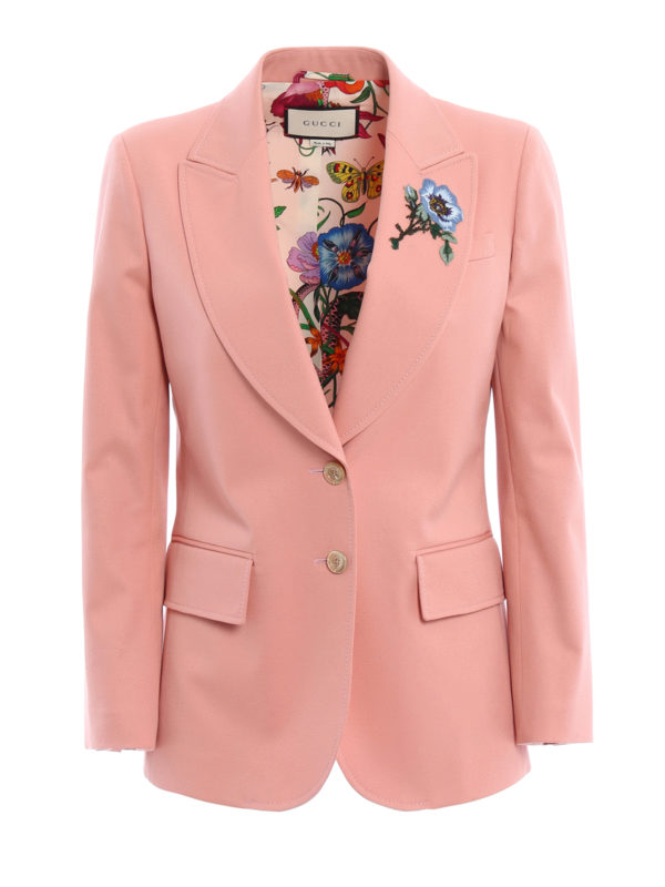 GUCCI: blazers - Floral patch cotton blazer