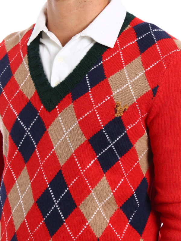 GUCCI buy online Argyle Web V-neck sweater