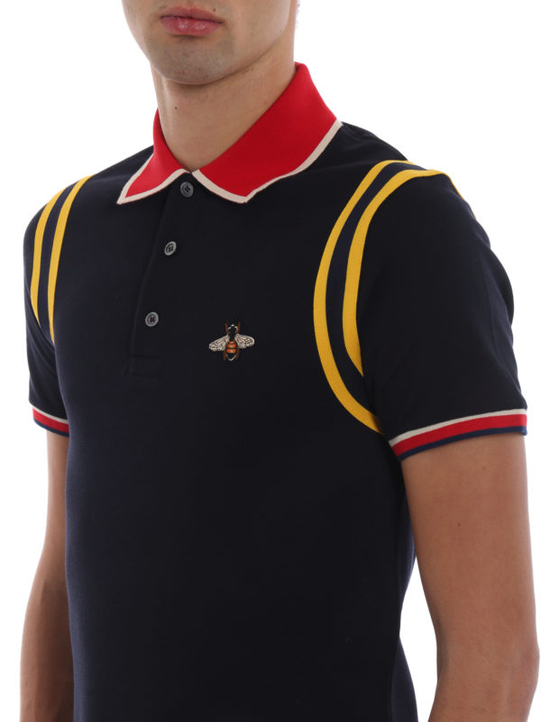 GUCCI buy online Bee patch blue cotton piquet polo shirt