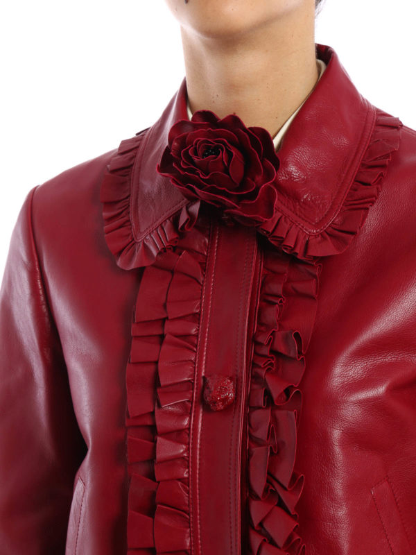 GUCCI buy online Ruffle detailed leather jacket