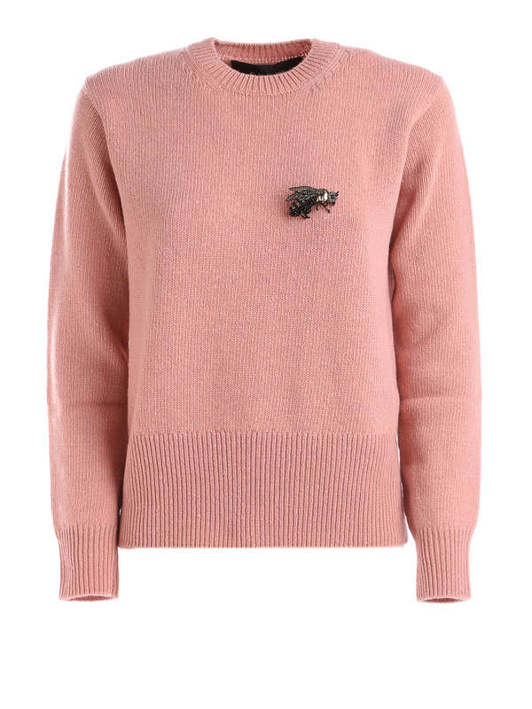 GUCCI: Strickpullover mit Rundhalsausschnitt - Pullover mit Bienen-Emblem