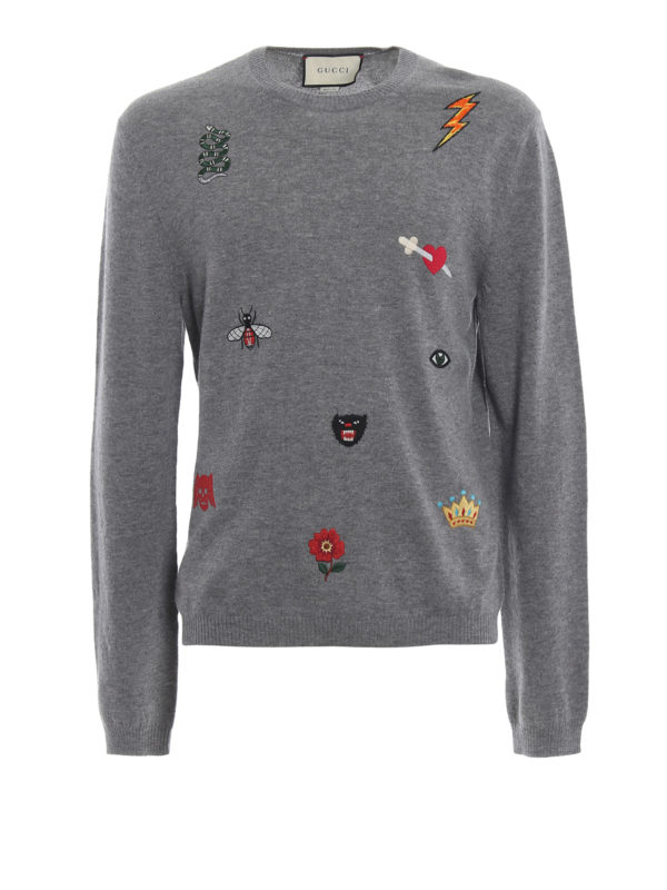 GUCCI: Strickpullover mit Rundhalsausschnitt - Rundhalspullover - Grau