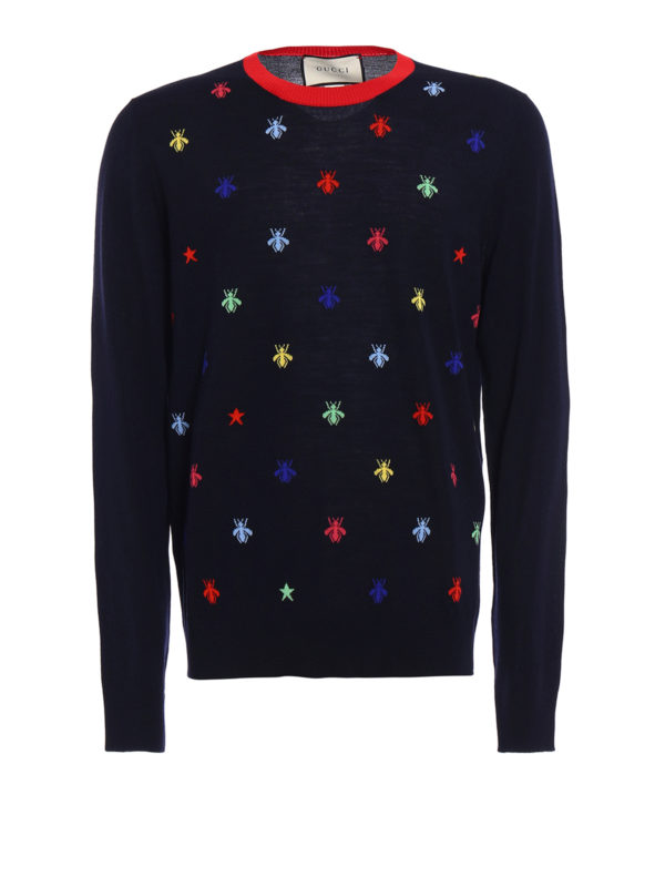 GUCCI: crew necks - Multicolour bee intarsia sweater