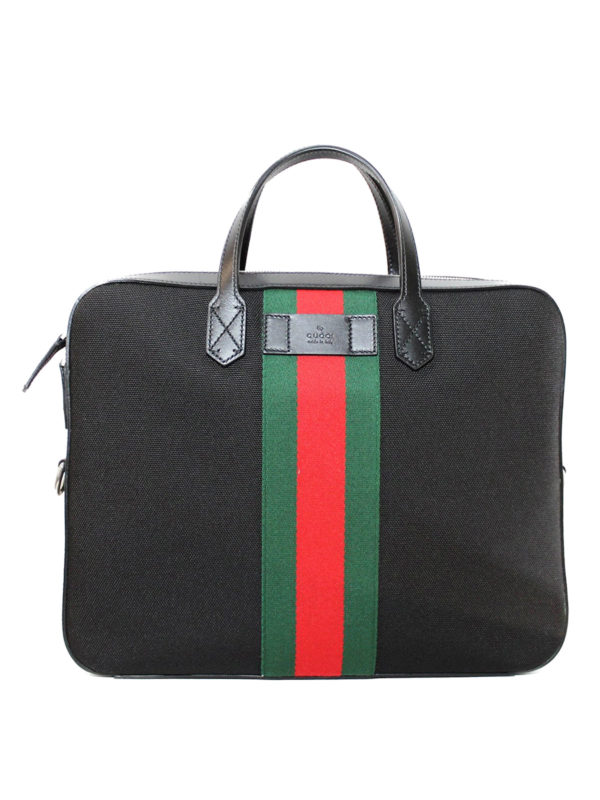 GUCCI: laptop bags & briefcases - Web detailed canvas slim briefcase