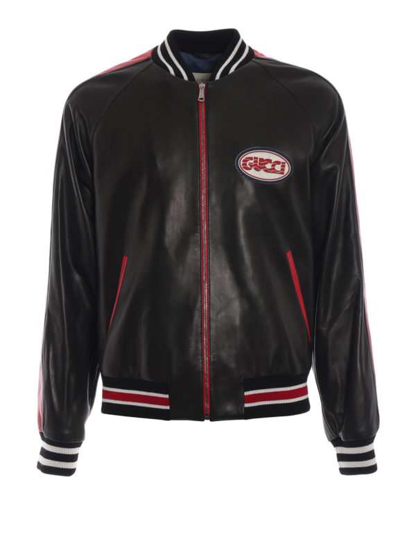 Gucci Leather bomber jacket Gucci wave patch | 523526XG6491096