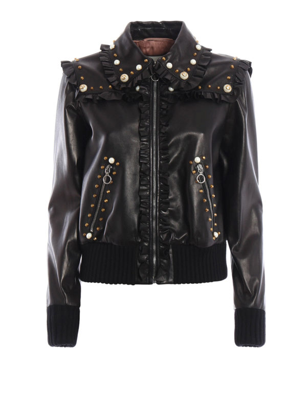GUCCI: leather jacket - Leather studded bomber