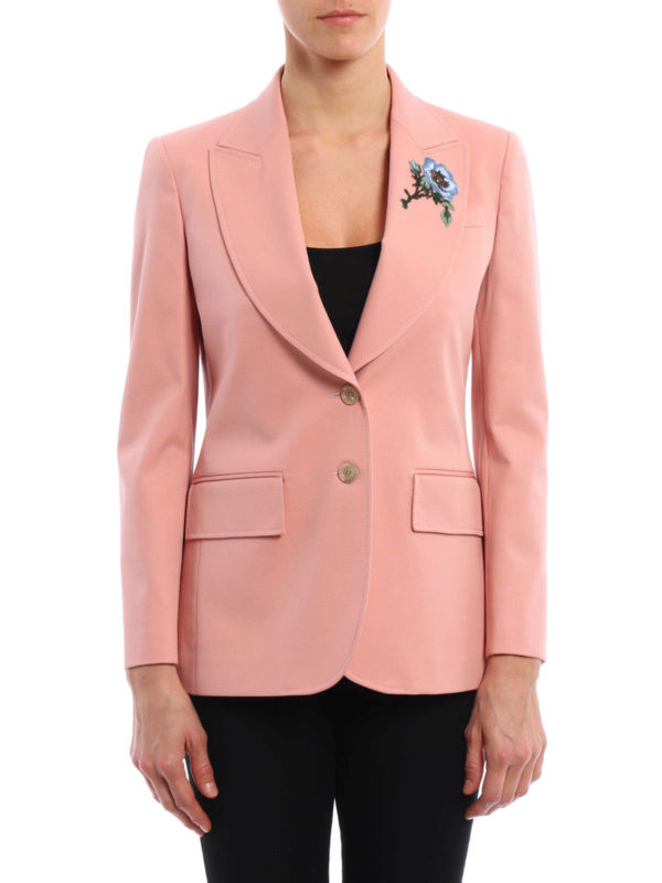 GUCCI: blazers online - Floral patch cotton blazer
