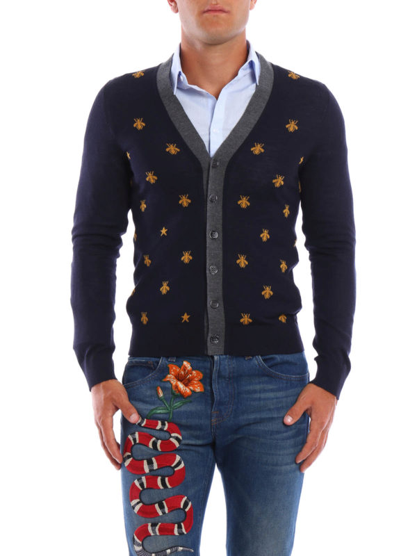 GUCCI: cardigans online - Bee and star wool cardigan