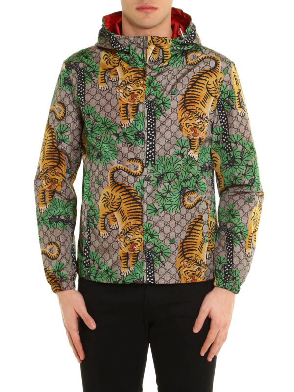 GUCCI: casual jackets online - Bengal print nylon jacket