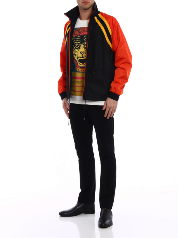 GUCCI: casual jackets online - Black and orange nylon jacket