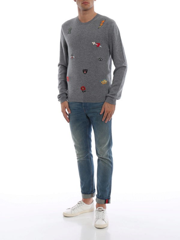 GUCCI: Strickpullover mit Rundhalsausschnitt online - Rundhalspullover - Grau