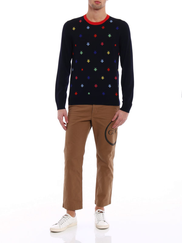 GUCCI: crew necks online - Multicolour bee intarsia sweater