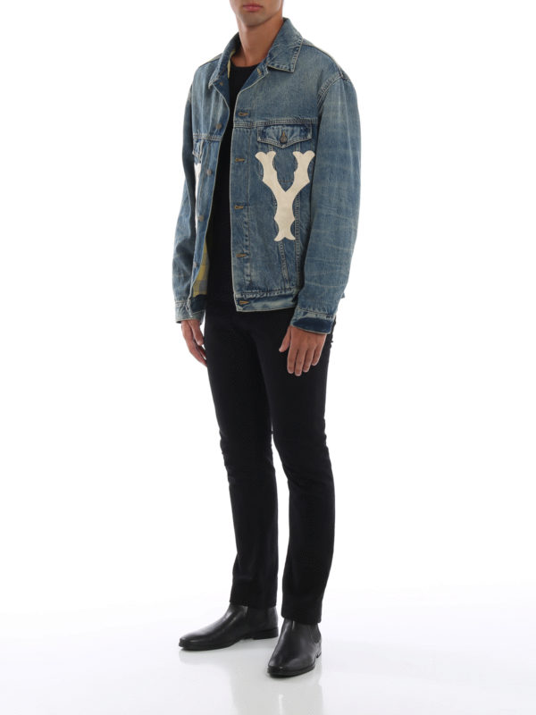 GUCCI: denim jacket online - NY Yankees™ patch denim jacket