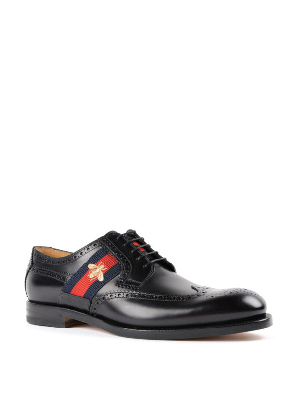 Gucci Bee Web brushed leather brogues Black 473683DKGF01076