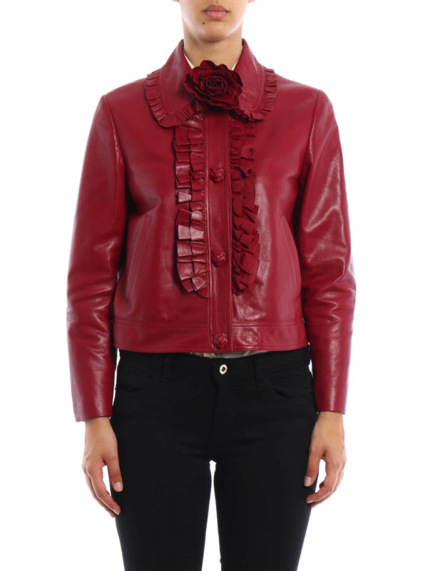 GUCCI: leather jacket online - Ruffle detailed leather jacket