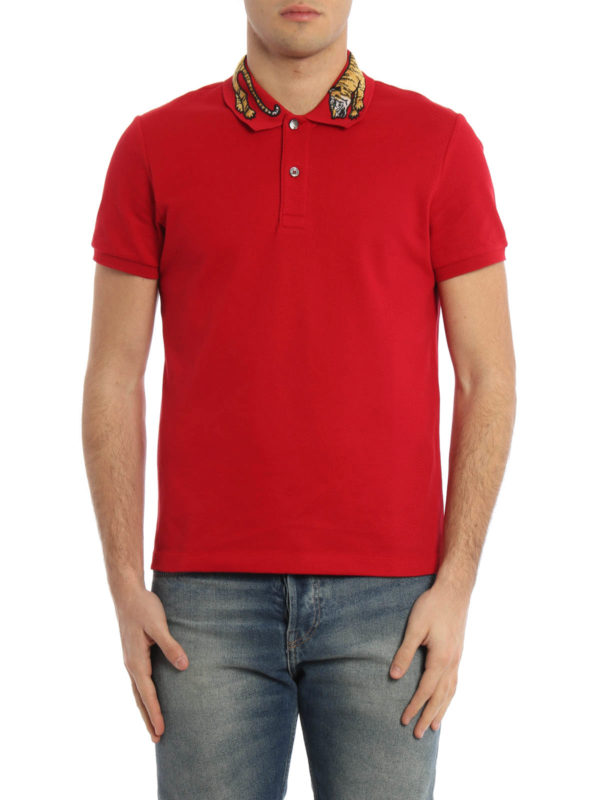 GUCCI: polo shirts online - Embroidered tiger patch polo