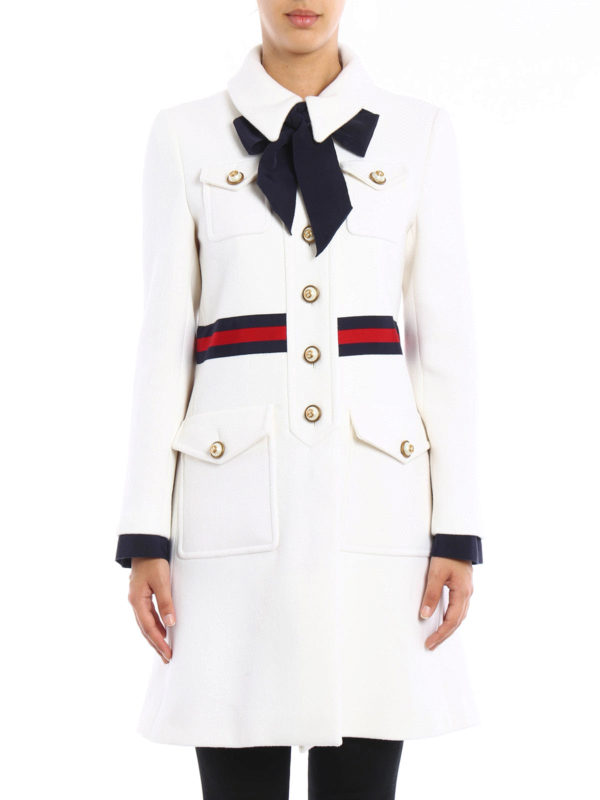 GUCCI: short coats online - Web embellished wool coat