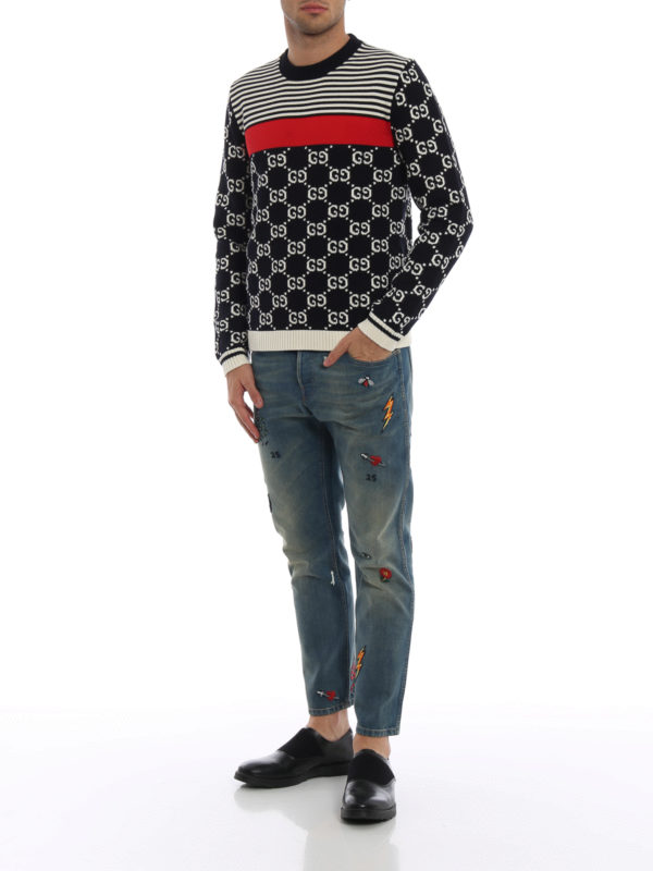 GUCCI: straight leg jeans online - Multi patch washed denim jeans