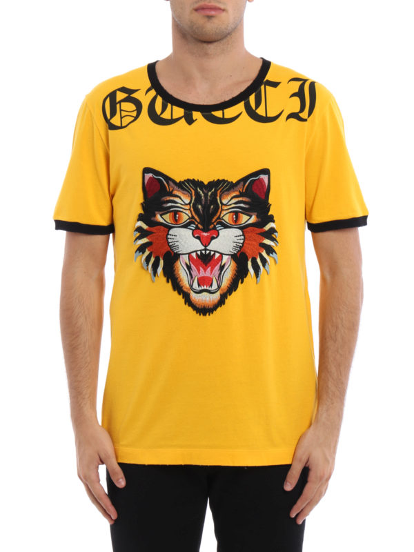 GUCCI: t-shirts online - Angry Cat patch T-shirt