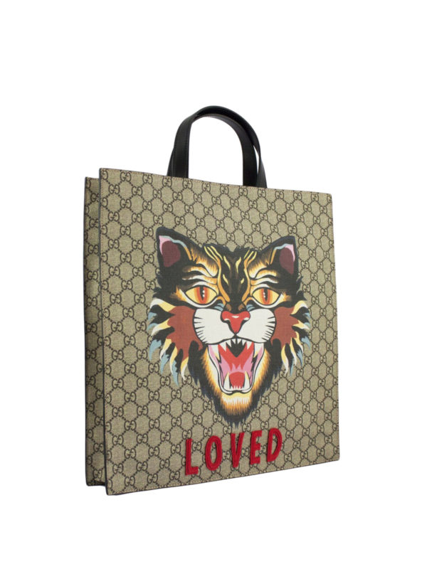 GUCCI: totes bags online - Angry Cat print GG Supreme tote