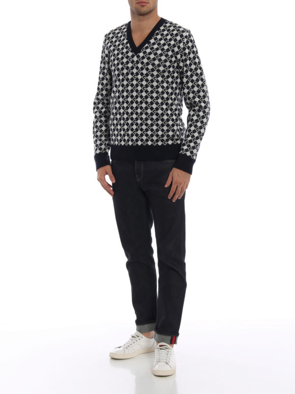 GUCCI: Strickpullover mit V-Ausschnitt online - V-Pullover - Dunkelblau