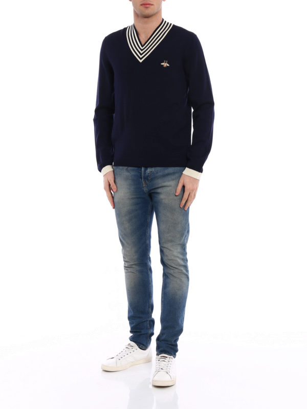 GUCCI: Strickpullover mit V-Ausschnitt online - V-Pullover - Blau