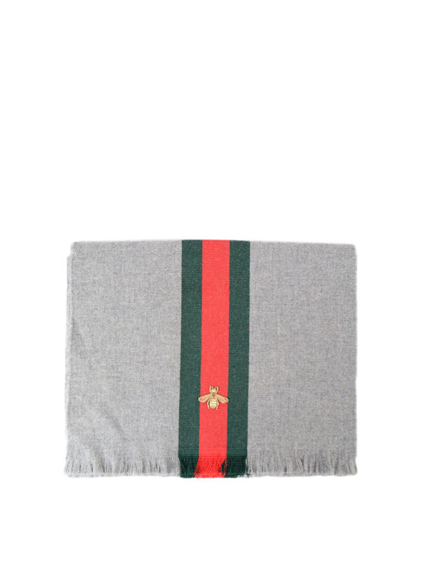 GUCCI: scarves - Bee embroidery wool scarf