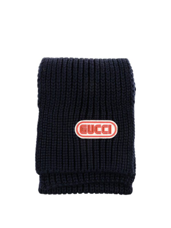 GUCCI: scarves - Game logo patch detail wool scarf