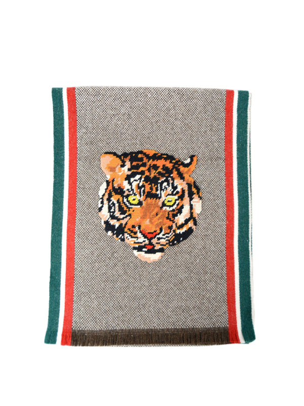 GUCCI: scarves - Tiger intarsia wool scarf