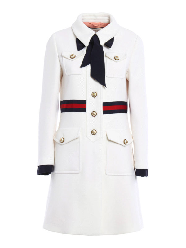 GUCCI: short coats - Web embellished wool coat