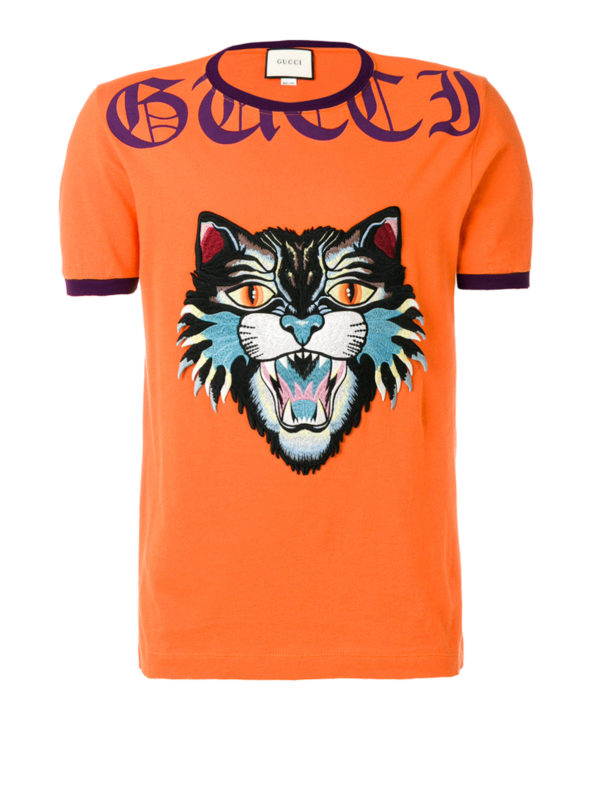 GUCCI: t-shirts - Angry Cat patch orange T-shirt