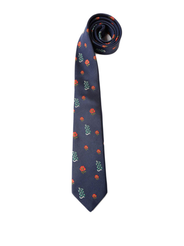 GUCCI: ties & bow ties - Snake and flower pattern silk tie