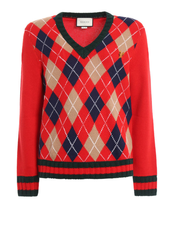GUCCI: v necks - Argyle Web V-neck sweater