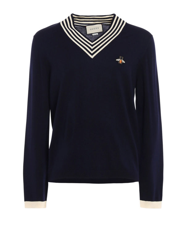 GUCCI: Strickpullover mit V-Ausschnitt - V-Pullover - Blau