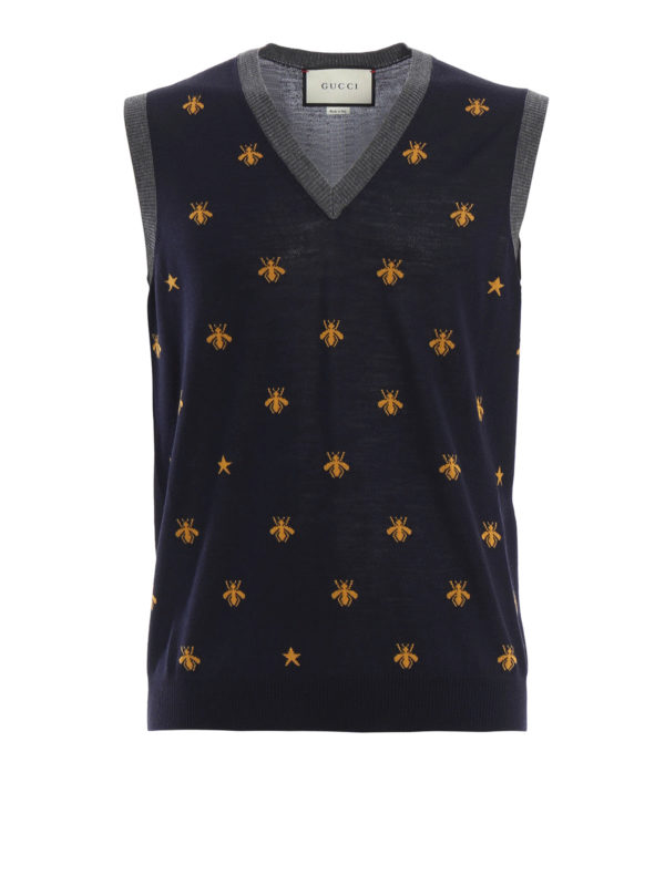 GUCCI: vests - Bee embroidery V-neck vest