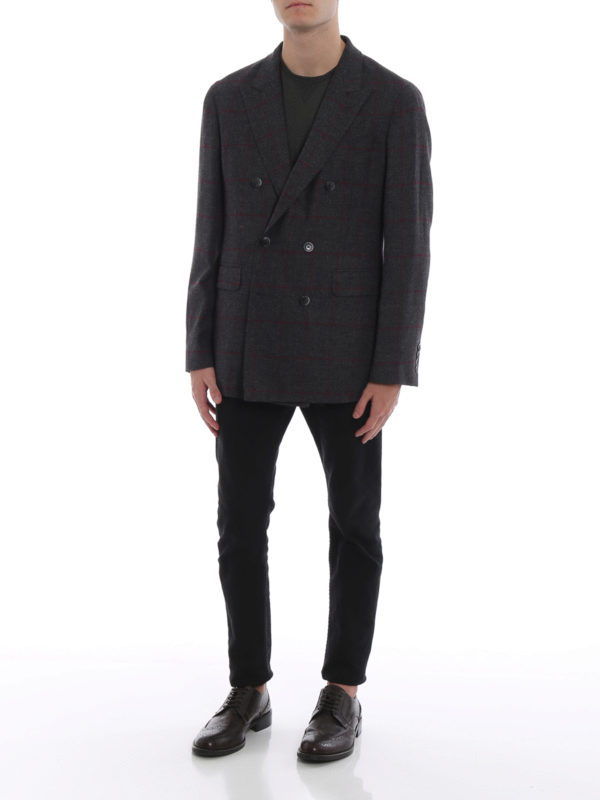 HACKETT: blazers online - Check wool double-breasted blazer