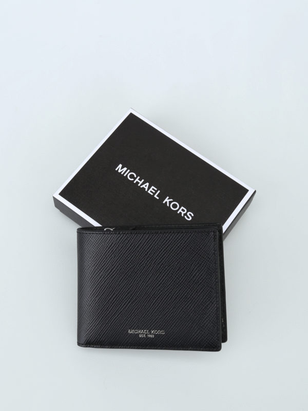 Harrison black saffiano bi-fold wallet shop online: MICHAEL KORS