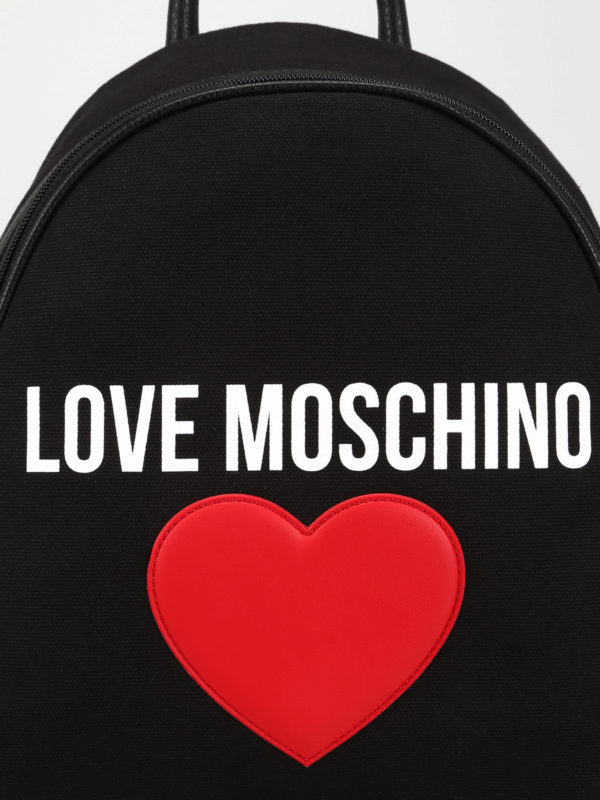 Heart patch canvas and faux leather backpack shop online: LOVE MOSCHINO