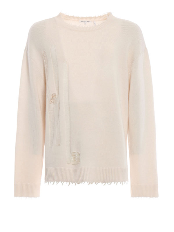 HELMUT LANG: crew necks - Distressed wool sweater