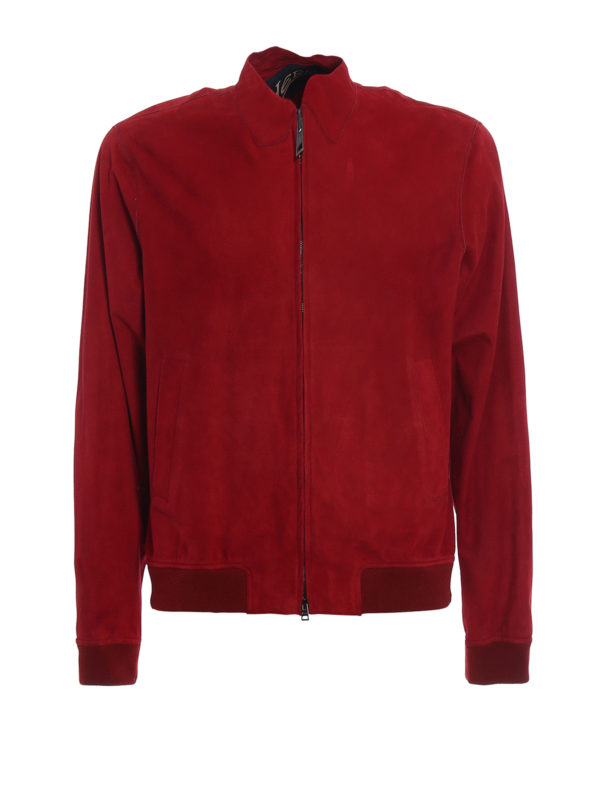 HERNO: leather jacket - Dark red suede bomber